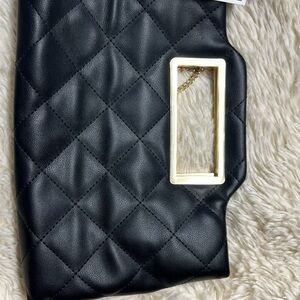 INC International Concepts Black Quilted Clutch with Gold Hardware
